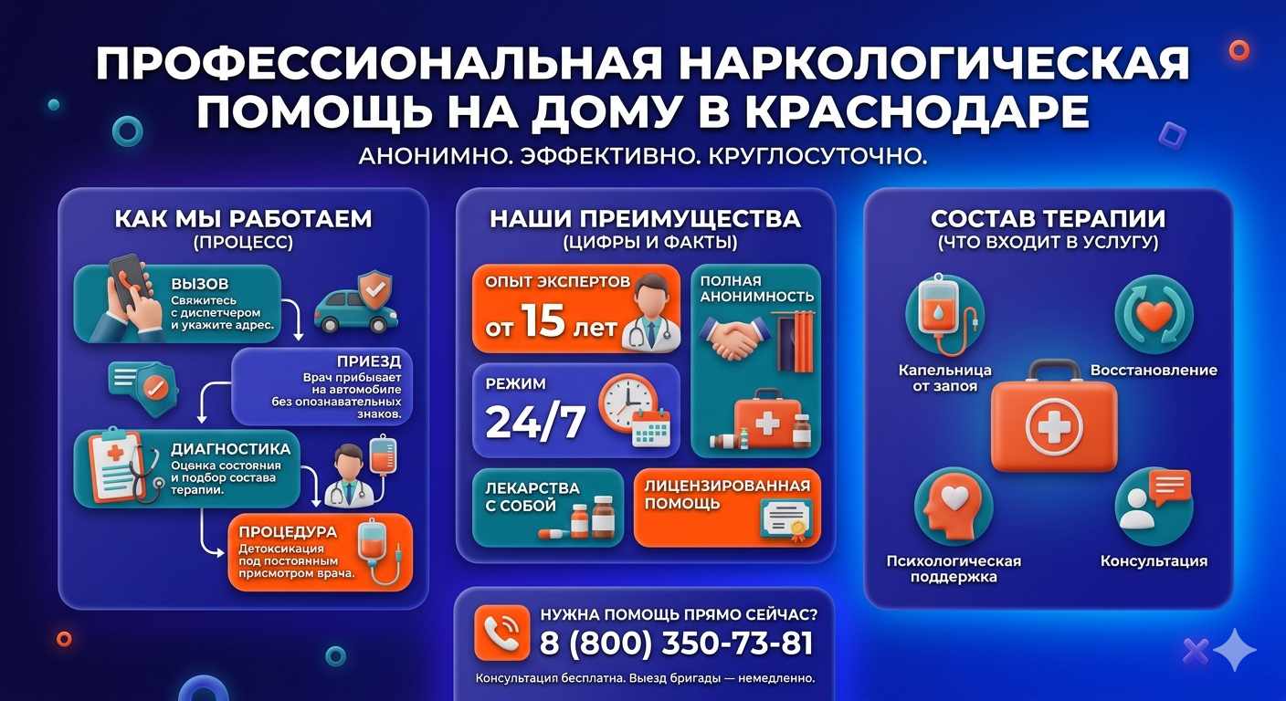 Инфографика о принципах лечения алкоголизма на дому в Султан-Янги-Юрт: этапы вызова нарколога, преимущества анонимной детоксикации и состав медицинской помощи.
